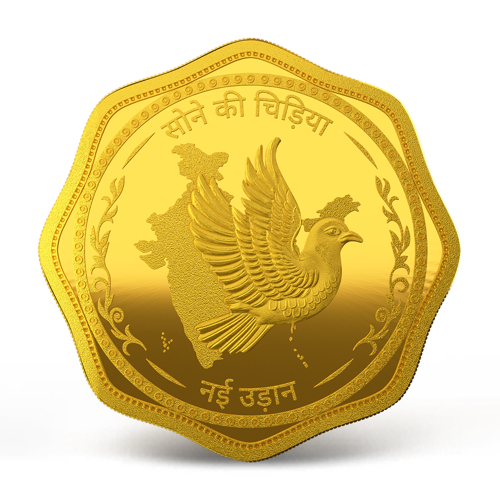 10 gm Gold 999.9 Minted Coin Octagonal Sone Ki Chidiya Minted Card